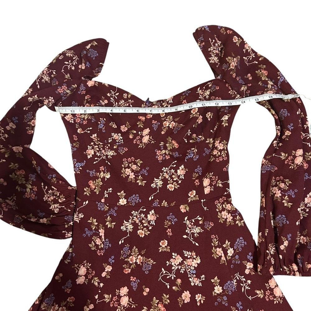 Reformation Mochi dress Chantelle maroon floral size 4 smocked milkmaid babydoll - Picture 8 of 9